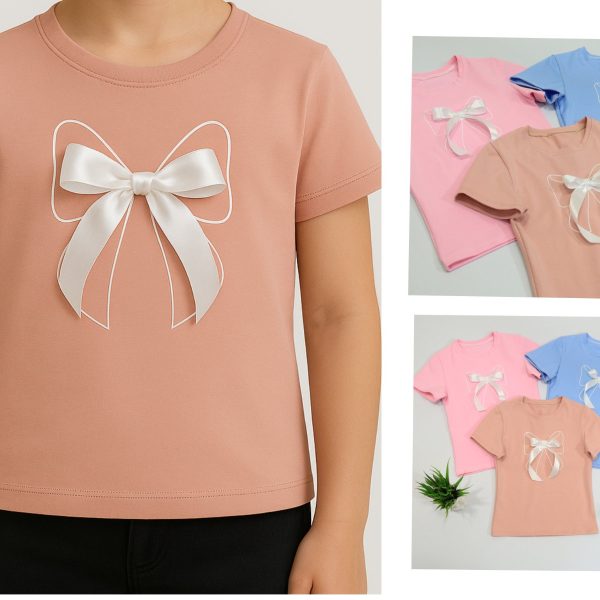 Футболка "Бант" р.110-128 кулір-пеньє 9012 рожева, пудрова, блакитна