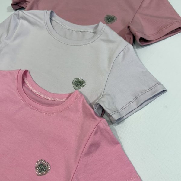 Футболка "Сердечко" р.116-134 кулір 9081 рожева, сіра, пудра