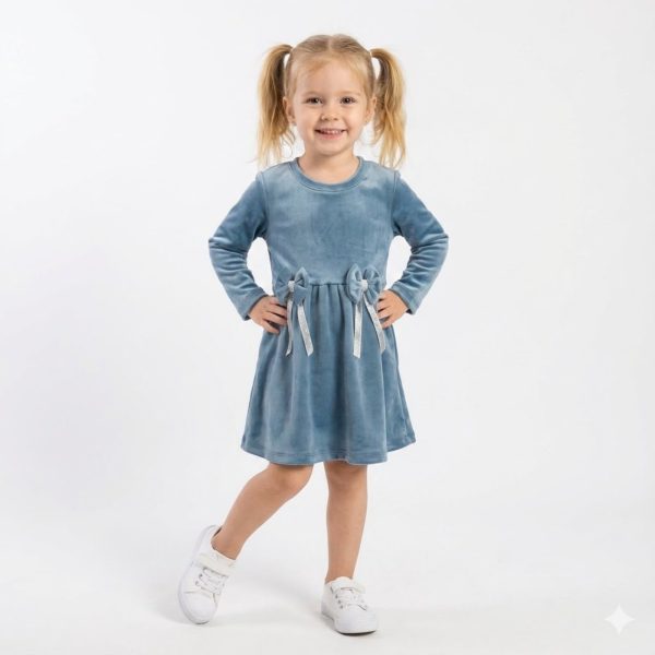 Плаття "Бантики" р.92-116 блакитно-попелястий, сливовий велюр 88415