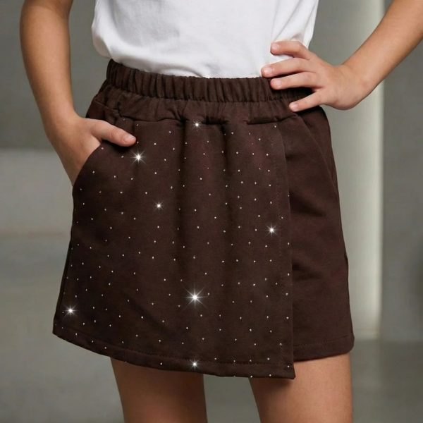 Спідниця-шорти "Стрази" шоколад р.140-158 двонитка 90096