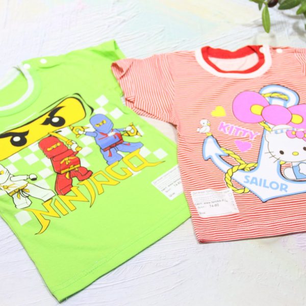 Футболка "кнопка" з накатом р.26 салатовий, червоний кулір 1338