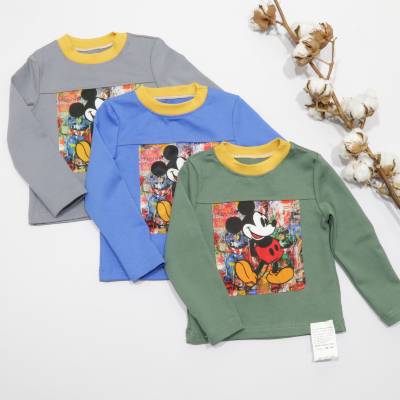 Лонгслів "Міккі" р.92-116 рібана/пеньє 960 сірий, т.блакитний, т.оливковий