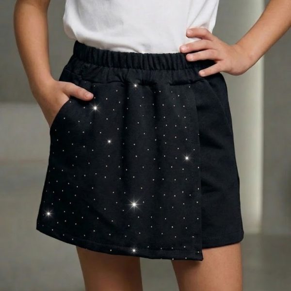 Спідниця-шорти "Стрази" чорна р.140-158 двонитка 90096